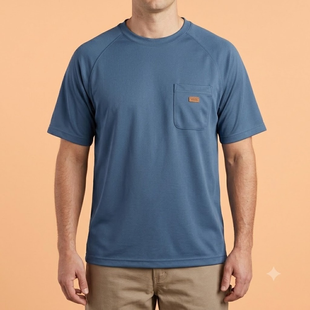 Walls Work Wear Shirt Mens Large Blue Polyester Pocket Performance T-Shirt